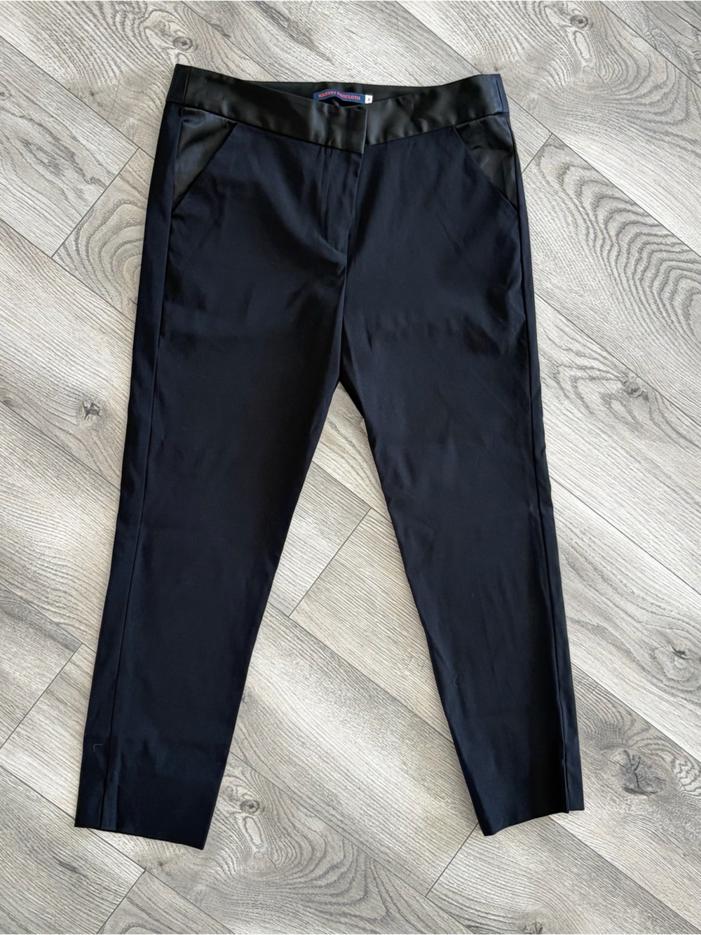 Harvey Faircloth Black Satin Trim Skinny Trousers / Designer Leggings